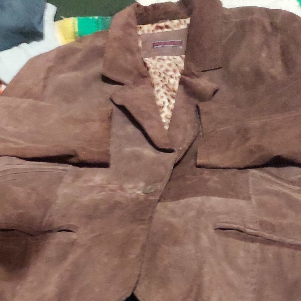 Wild Animal Print Lining On Xl Suede Like 100 Percent Leather Vintage Jacket